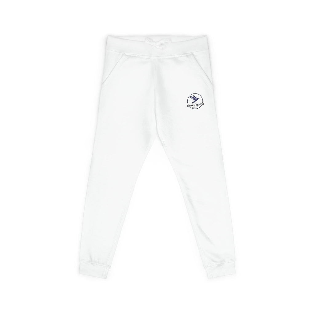 Embroidered Dove Fleece Sweatpants — Cozy White Joggers with Small Chest Logo - Raven Quest Apparel