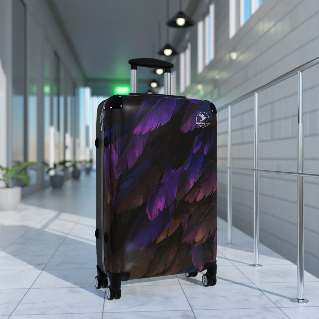 Feathered Night Carry - On Suitcase — Purple & Black Travel Luggage - Raven Quest Apparel