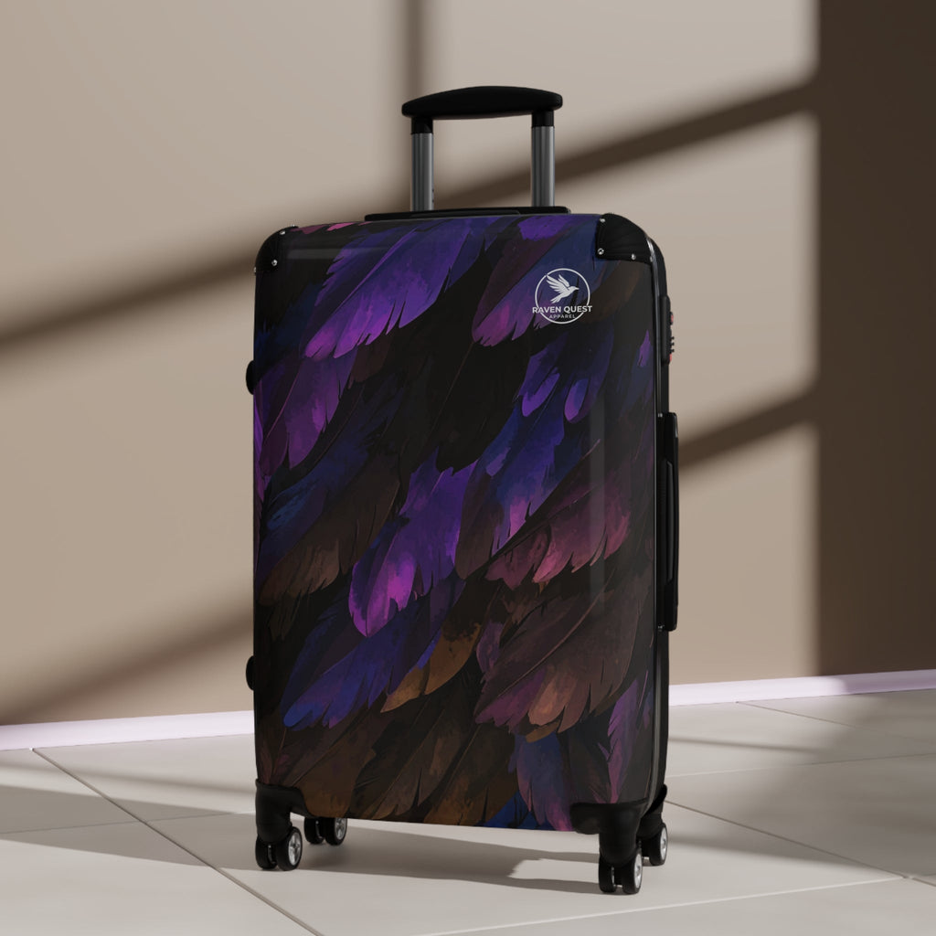 Feathered Night Carry - On Suitcase — Purple & Black Travel Luggage - Raven Quest Apparel