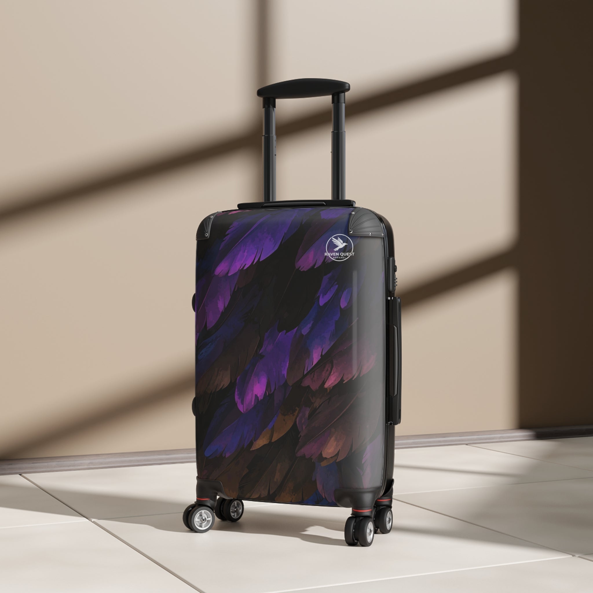 Feathered Night Carry - On Suitcase — Purple & Black Travel Luggage - Raven Quest Apparel