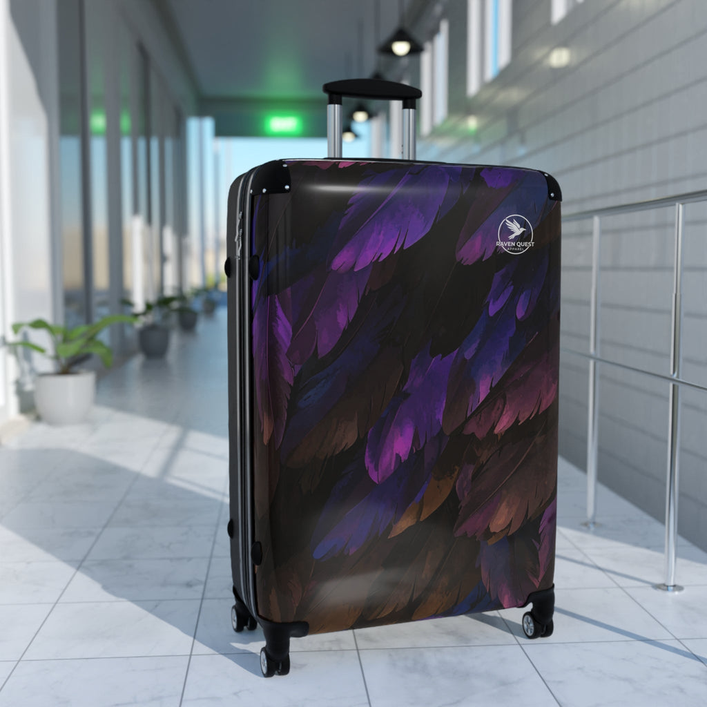 Feathered Night Carry - On Suitcase — Purple & Black Travel Luggage - Raven Quest Apparel