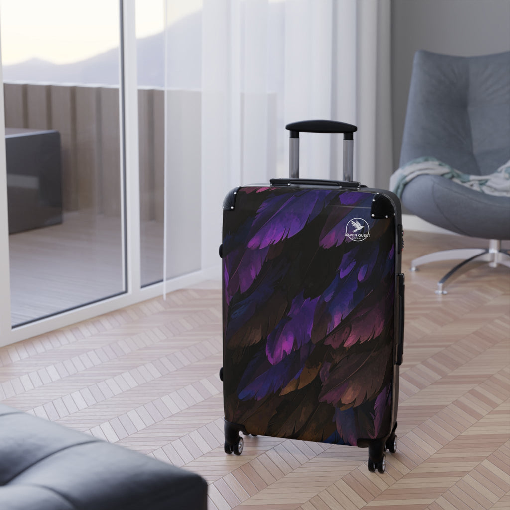 Feathered Night Carry - On Suitcase — Purple & Black Travel Luggage - Raven Quest Apparel