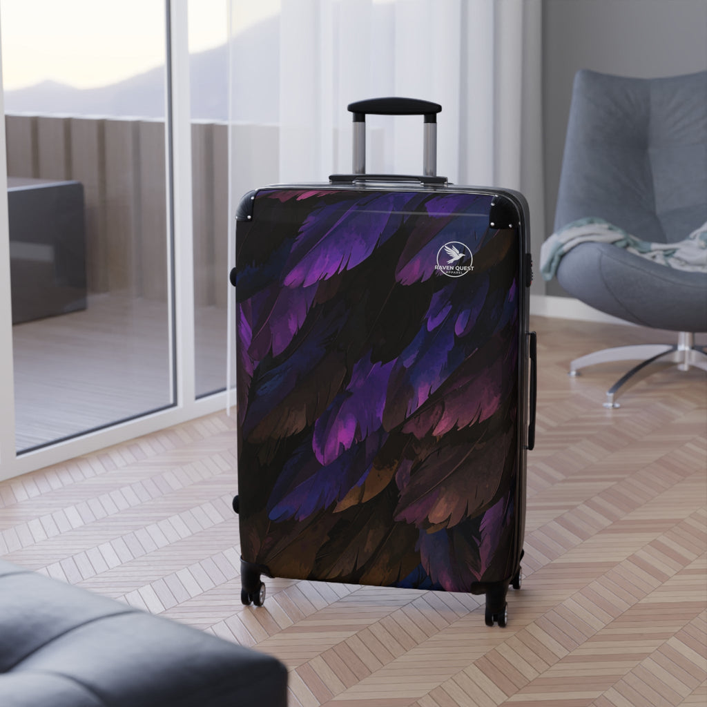Feathered Night Carry - On Suitcase — Purple & Black Travel Luggage - Raven Quest Apparel
