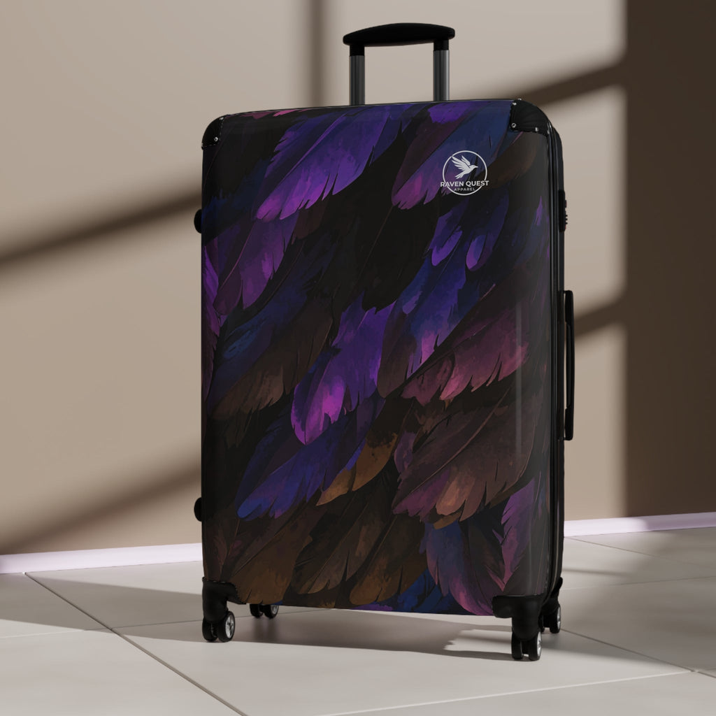 Feathered Night Carry - On Suitcase — Purple & Black Travel Luggage - Raven Quest Apparel