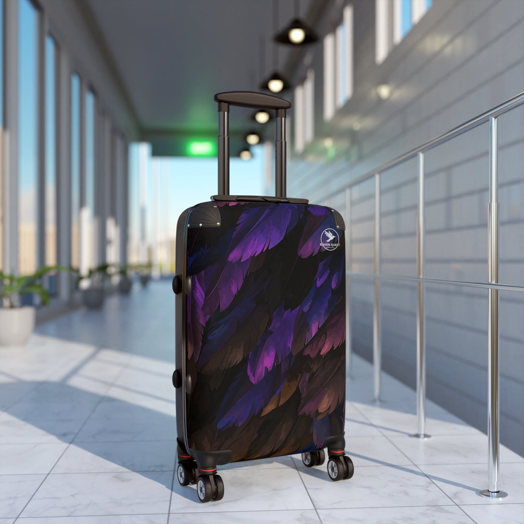 Feathered Night Carry - On Suitcase — Purple & Black Travel Luggage - Raven Quest Apparel
