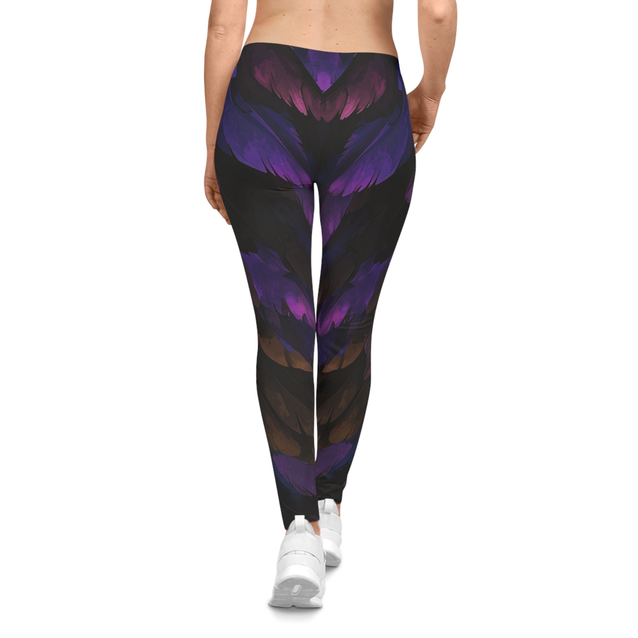 Feathered Night Print Leggings — Purple Black All - Over - Print - Raven Quest Apparel
