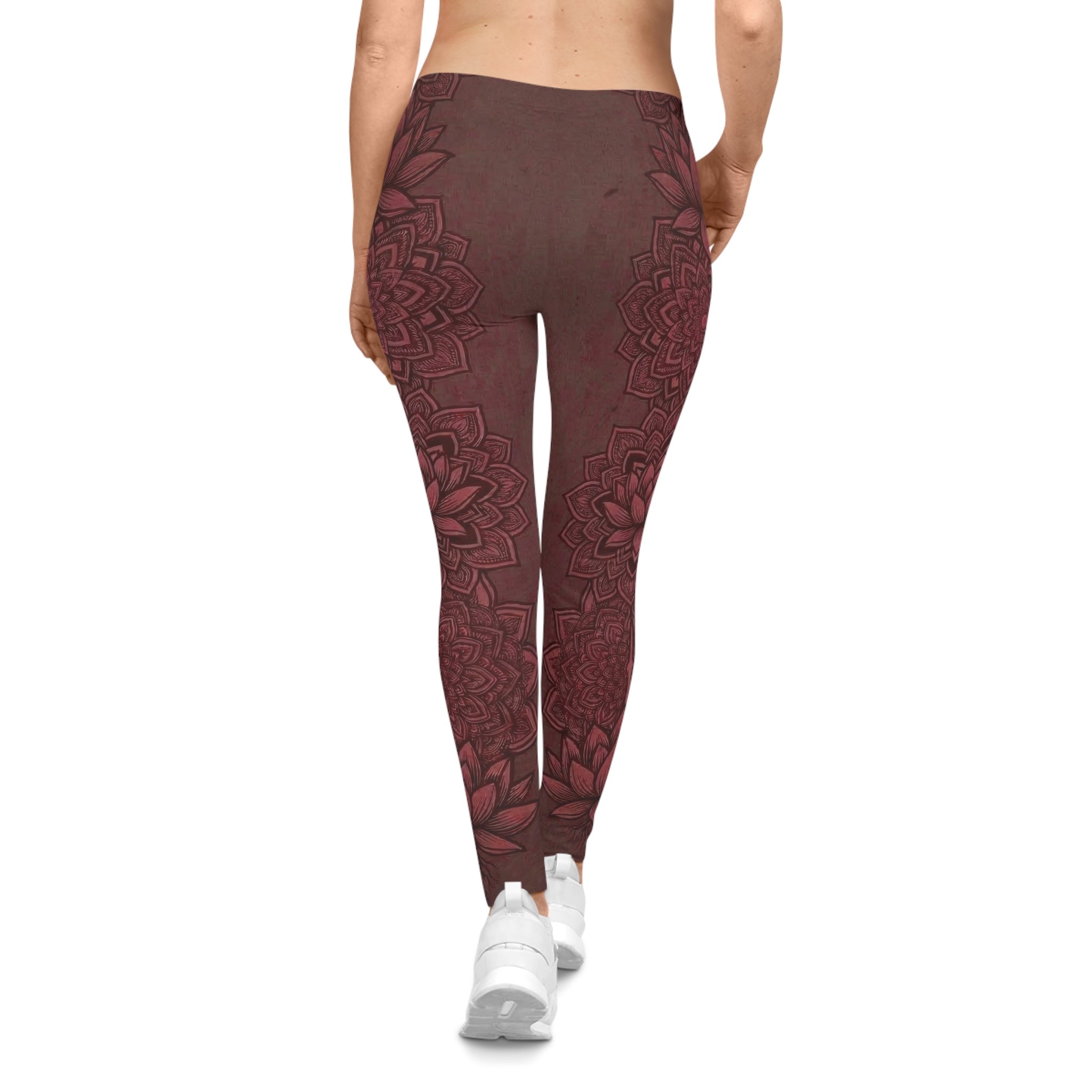 Fire Lotus Yoga Leggings — Floral Deep Red Zen Leggings - Raven Quest Apparel