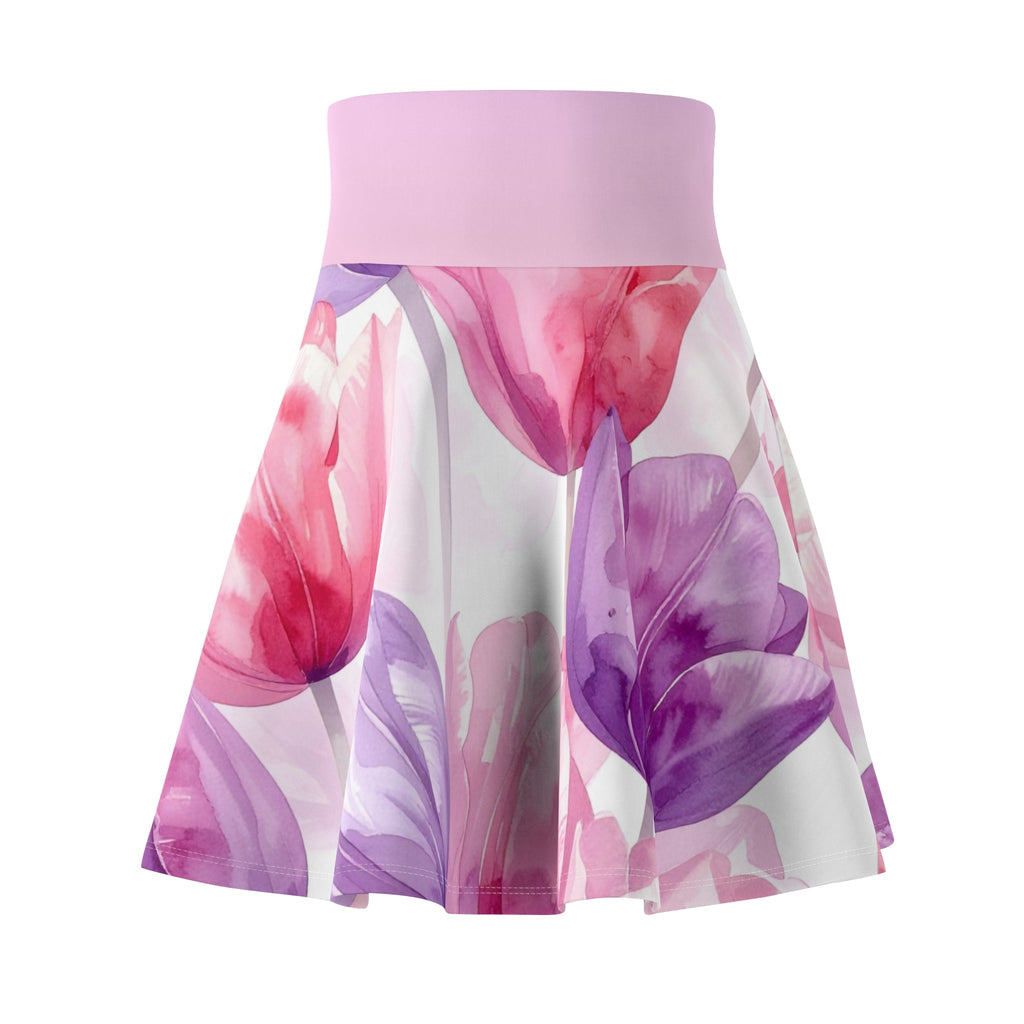 Floral Watercolor Skater Skirt — Pink & Purple Tulip Print - Raven Quest Apparel
