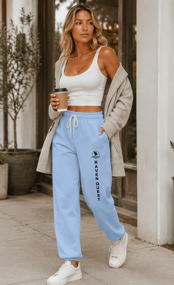 Garment-Dyed Sweatpants — Vertical “Raven ” Side Print - Raven Quest Apparel