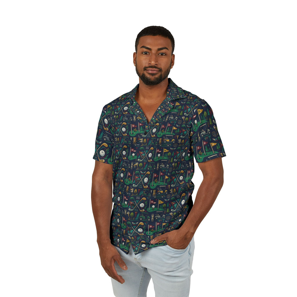 Golf Course Pattern Hawaiian Shirt — Men's Vintage Golf Camp Shirt - Raven Quest Apparel