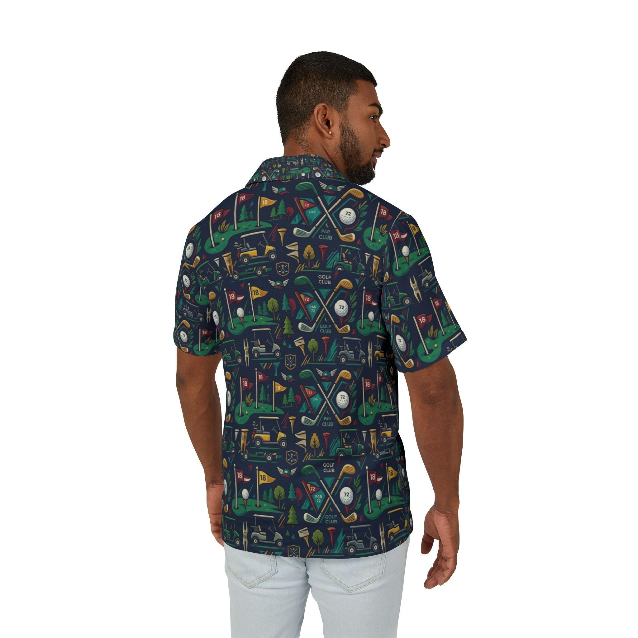 Golf Course Pattern Hawaiian Shirt — Men's Vintage Golf Camp Shirt - Raven Quest Apparel