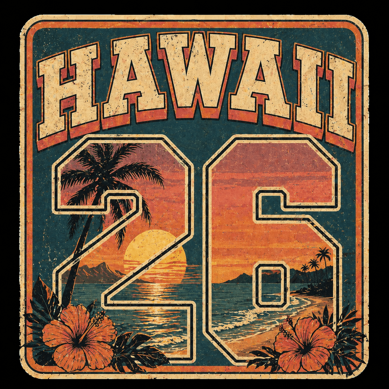 Hawaii 26 Vintage Sunset Tee - Raven Quest Apparel