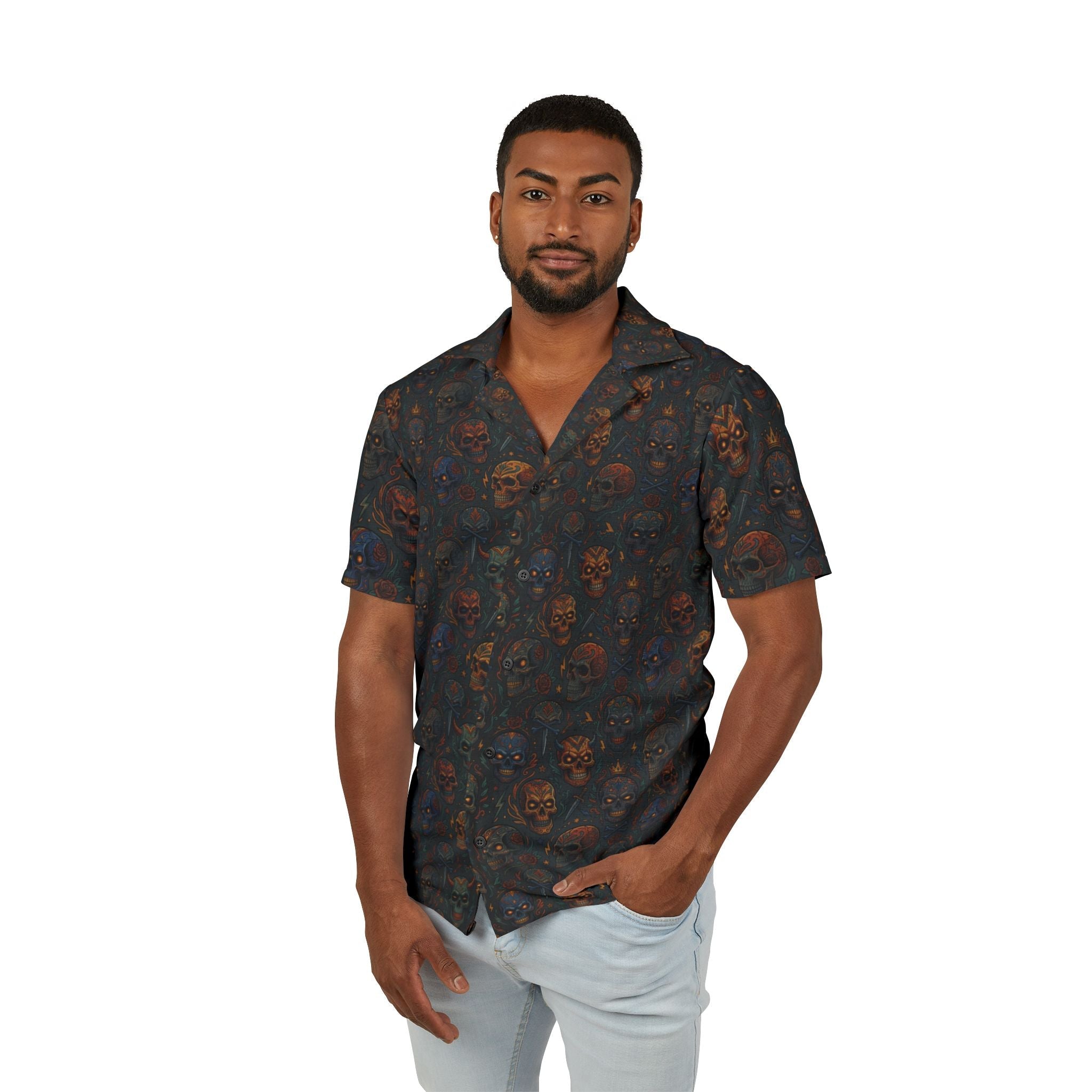 Hawaiian Shirt — Dark Skull Patterned Camp Shirt - Raven Quest Apparel