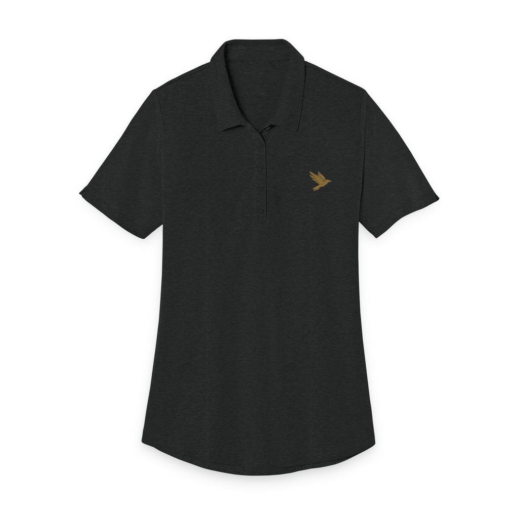 Ladies Heather Black Polo with Gold Dove Embroidery – Womens Golf & Work Shirt - Raven Quest Apparel