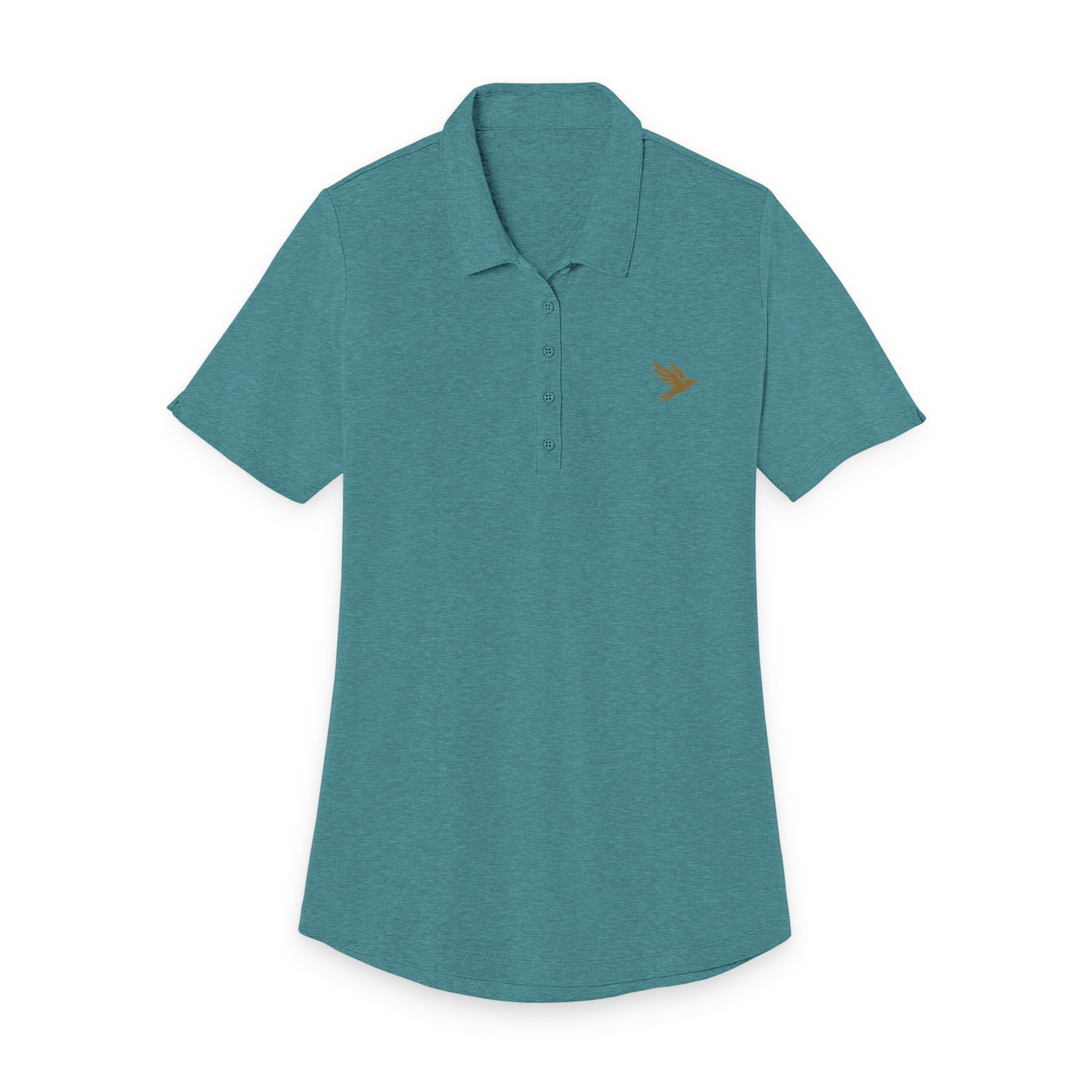 Ladies Heather Black Polo with Gold Dove Embroidery – Womens Golf & Work Shirt - Raven Quest Apparel
