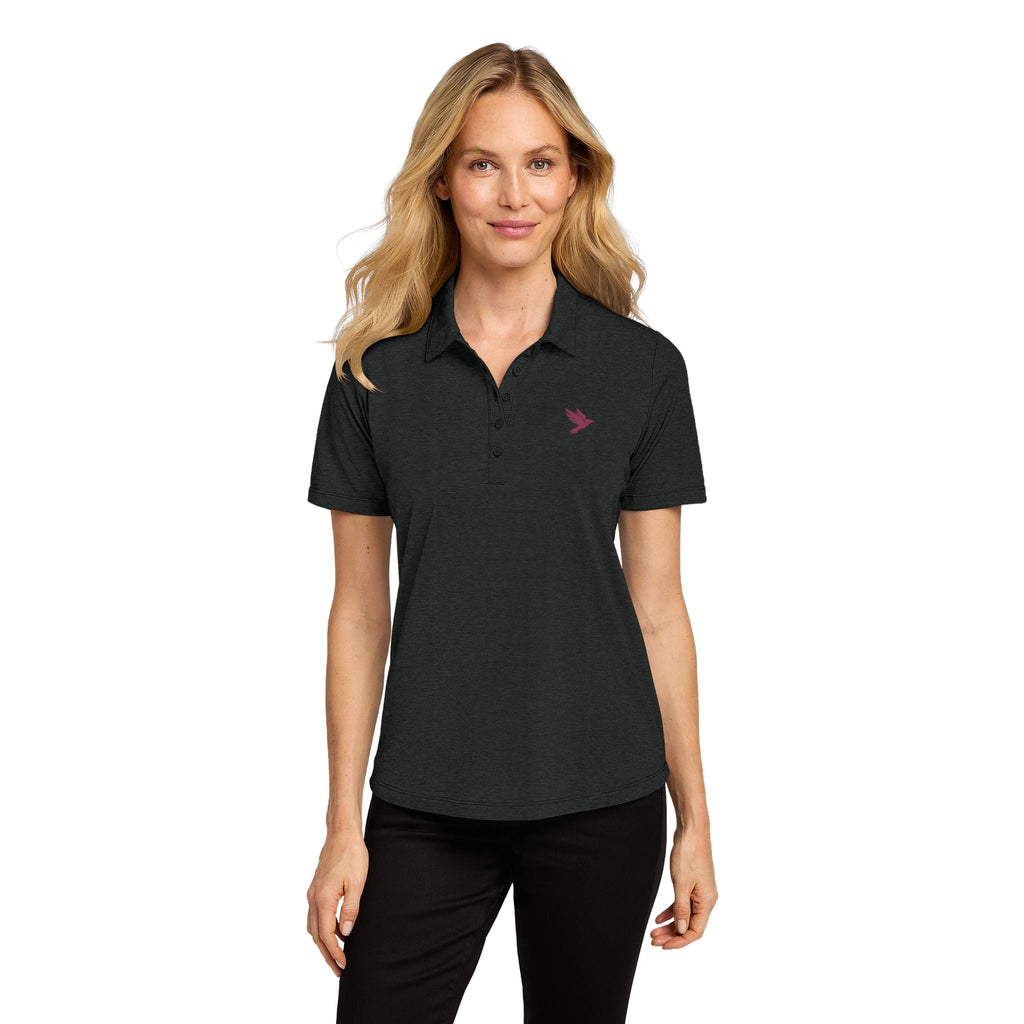 Ladies Polo Shirt with Pink Raven Chest Logo — Women's Short - Sleeve Collared Tee - Raven Quest Apparel