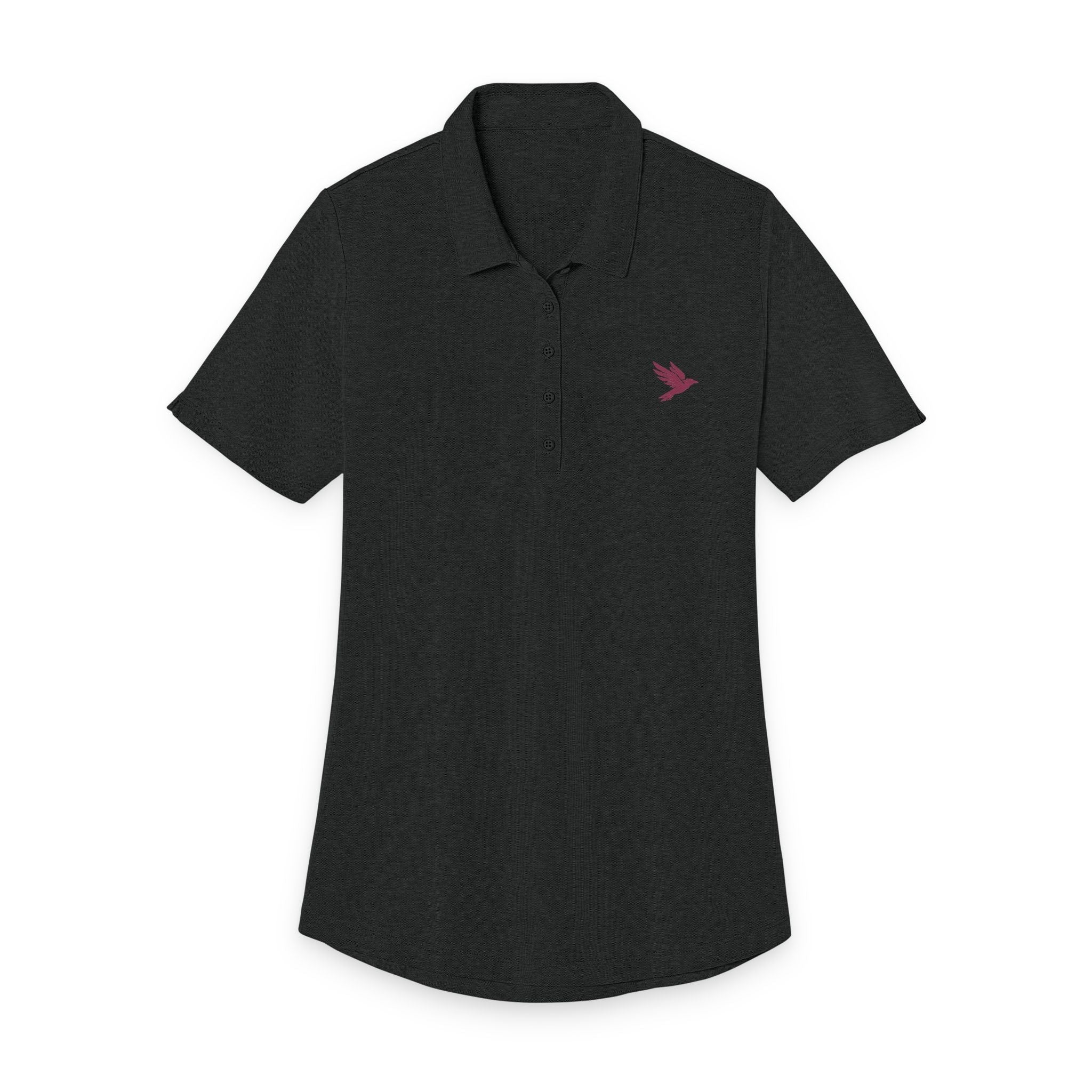 Ladies Polo Shirt with Pink Raven Chest Logo — Women's Short - Sleeve Collared Tee - Raven Quest Apparel
