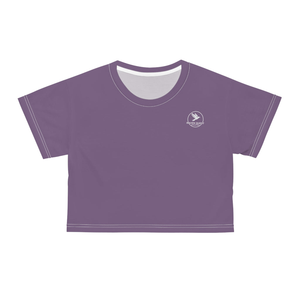 Lavender Crop Tee with Small Raven Logo — Casual Feminine Summer Top - Raven Quest Apparel