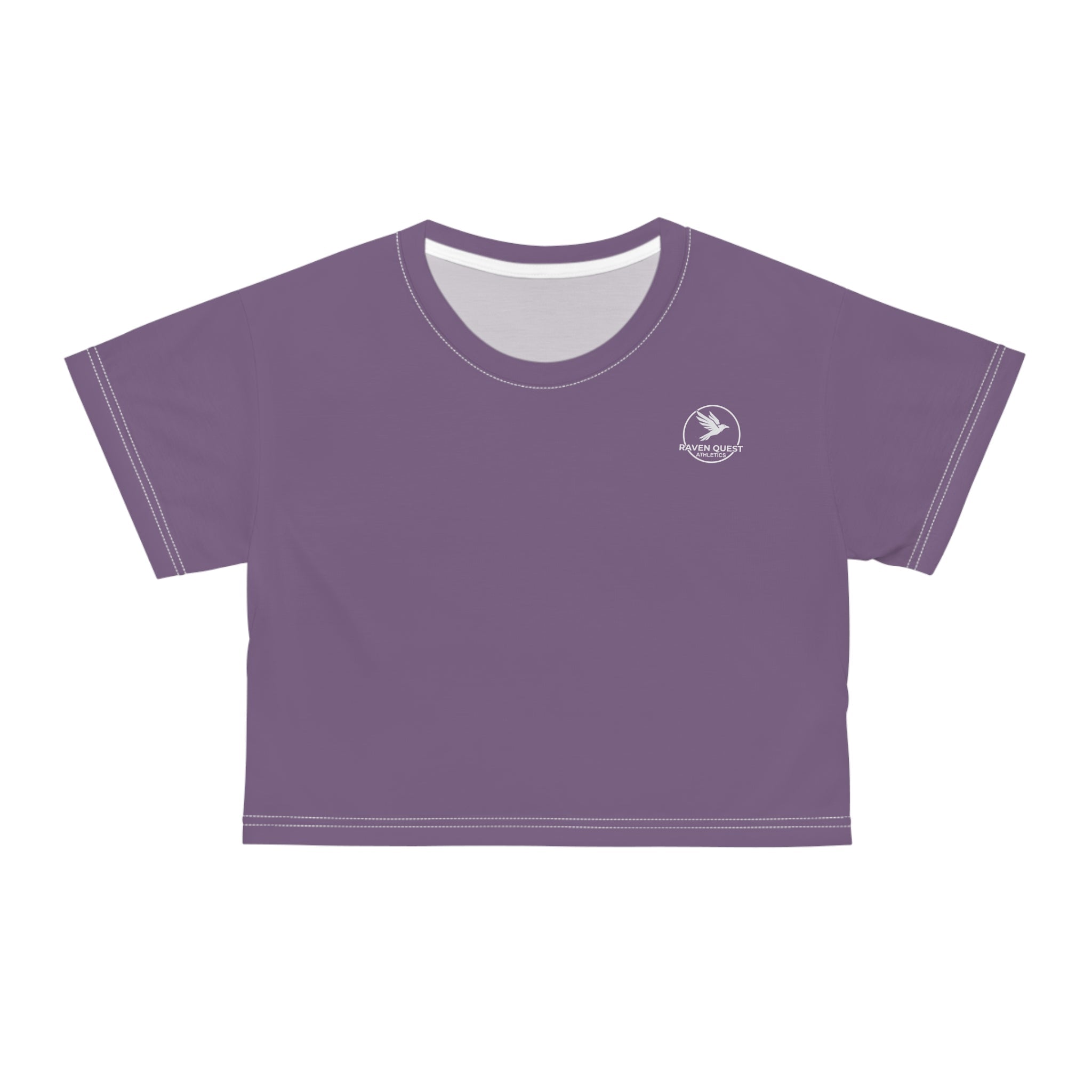 Lavender Crop Tee with Small Raven Logo — Casual Feminine Summer Top - Raven Quest Apparel