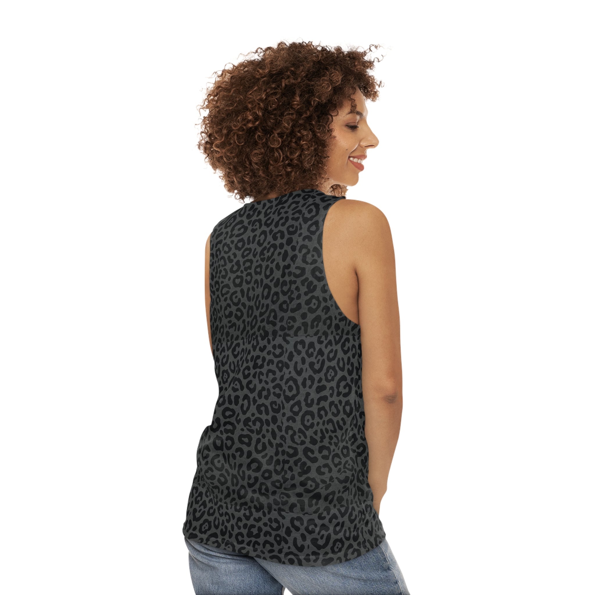 Leopard Print Tank Top — All - Over Dark Grey Animal Print - Raven Quest Apparel