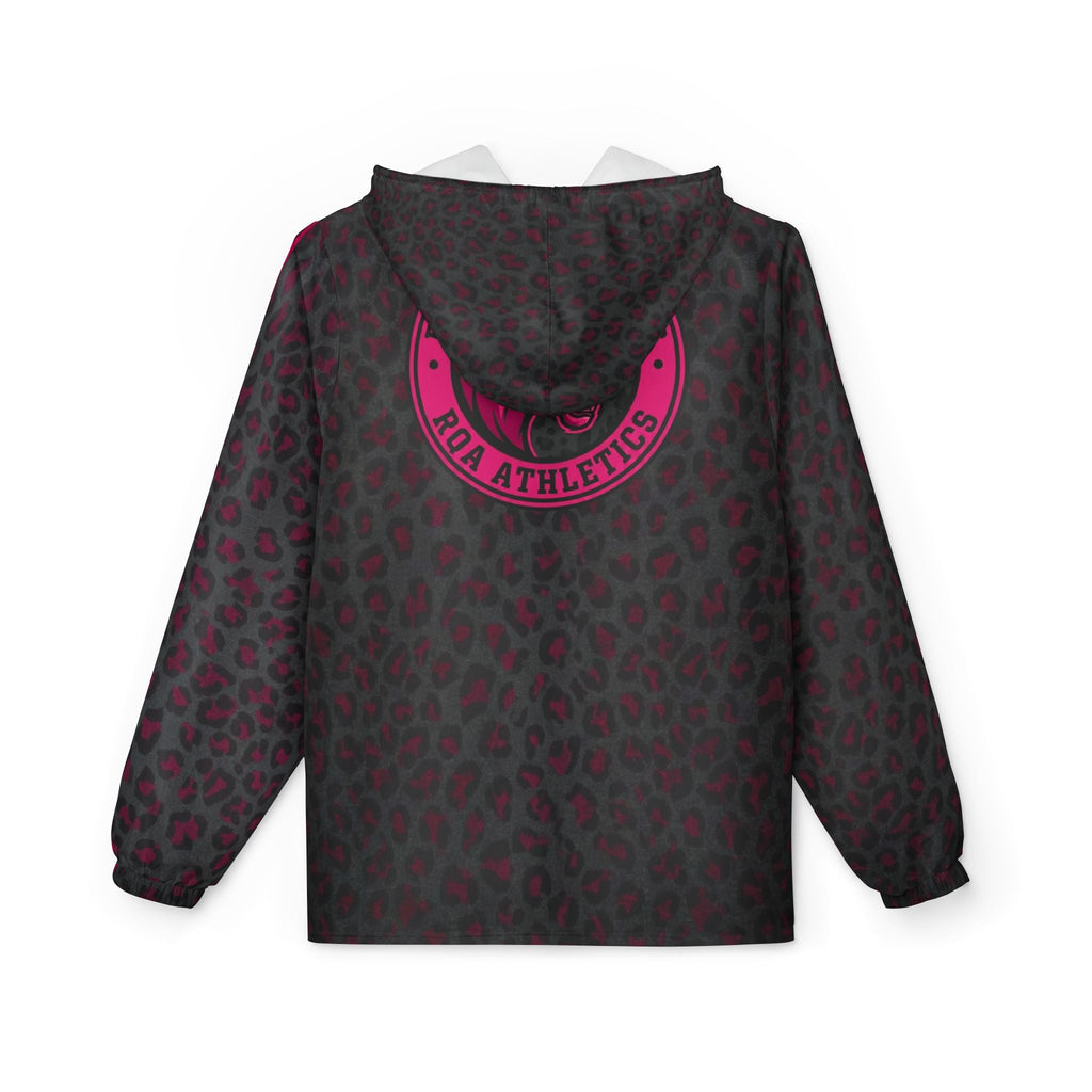 Leopard Print Windbreaker Jacket with Back Logo — Women's Stylish Lightweight Hoodie - Raven Quest Apparel