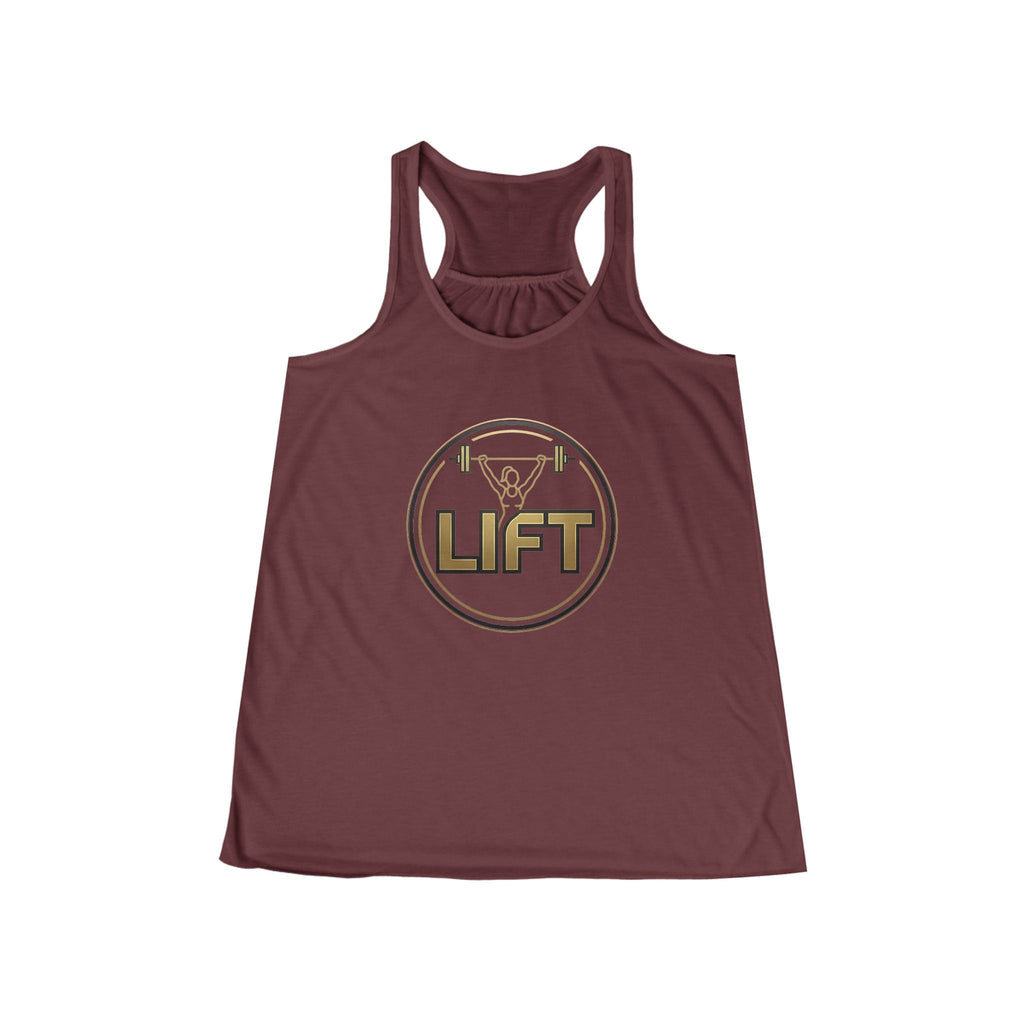 Lift Racerback Tank — Women's Gym Workout Tank Top (Gold Barbell Design) - Raven Quest Apparel