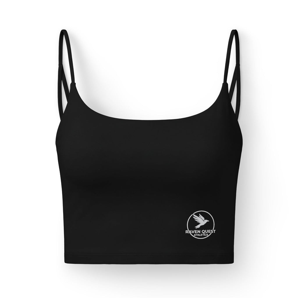 Luxe Women's Crop Bra — Minimalist Black Bralette with Tiny Logo - Raven Quest Apparel
