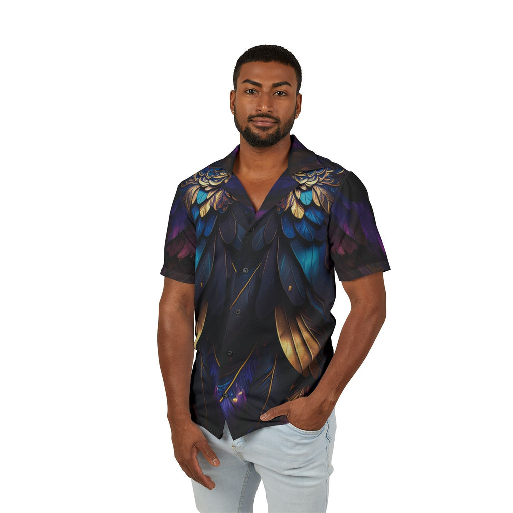 Men's Floral Winged Hawaiian Camp Shirt — Dark Mystic Blue AOP - Raven Quest Apparel