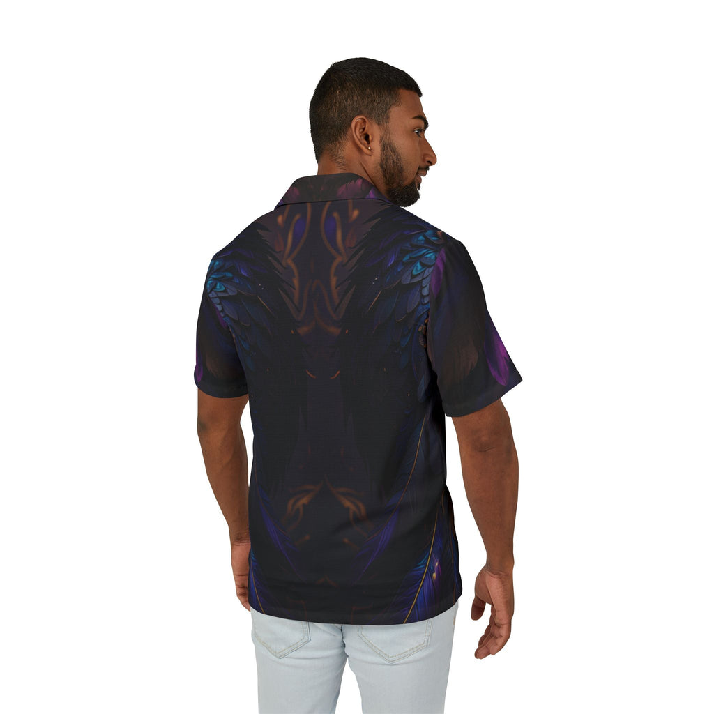 Men's Floral Winged Hawaiian Camp Shirt — Dark Mystic Blue AOP - Raven Quest Apparel