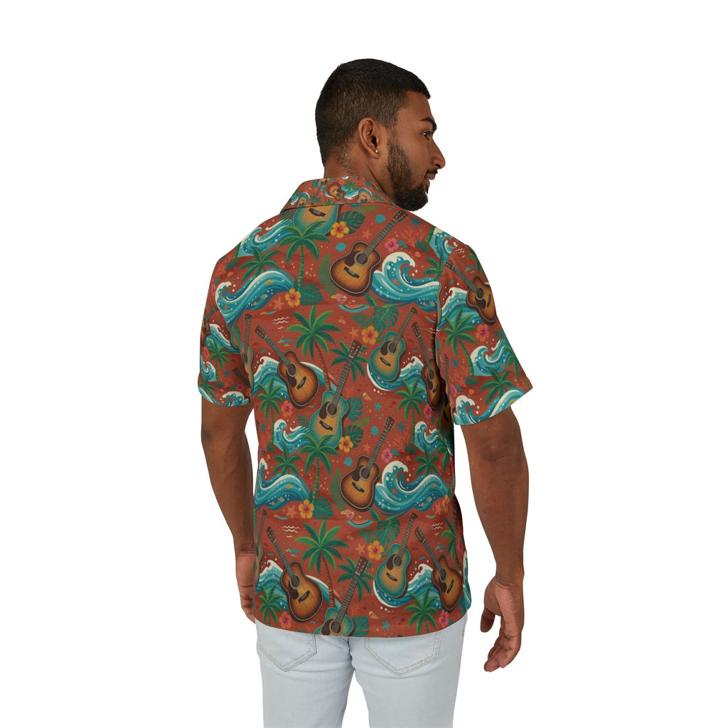 Men's Hawaiian Camp Shirt - Tropical Ukulele Surf Print - Raven Quest Apparel
