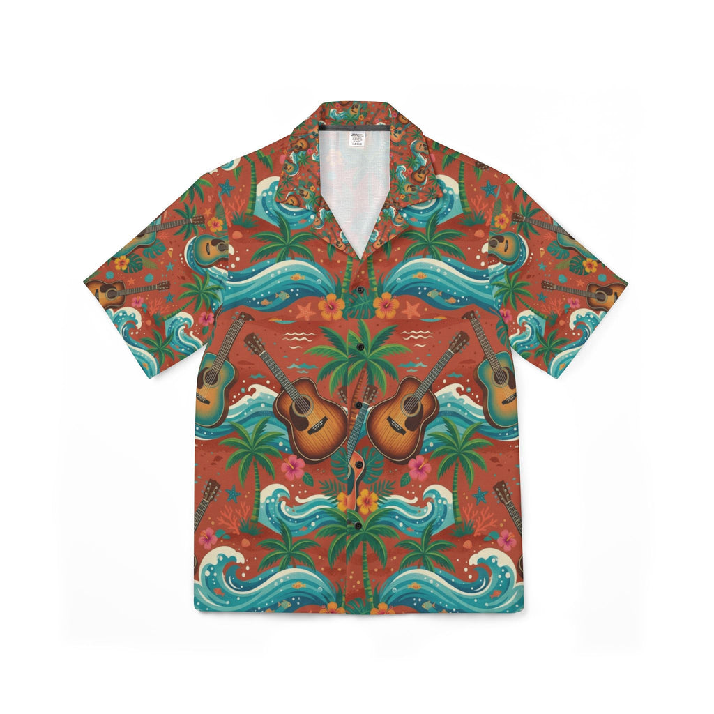 Men's Hawaiian Camp Shirt - Tropical Ukulele Surf Print - Raven Quest Apparel