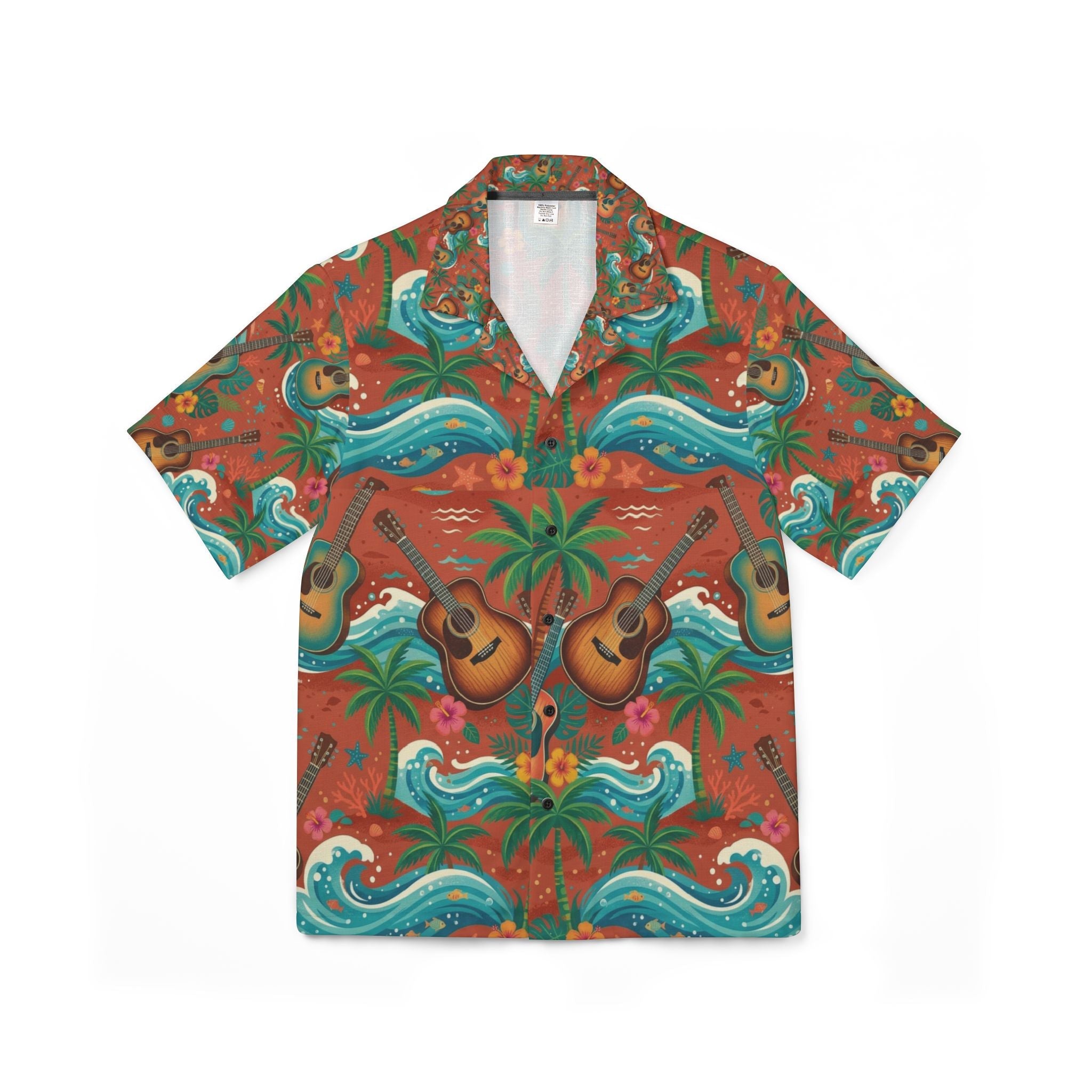 Men's Hawaiian Camp Shirt - Tropical Ukulele Surf Print - Raven Quest Apparel