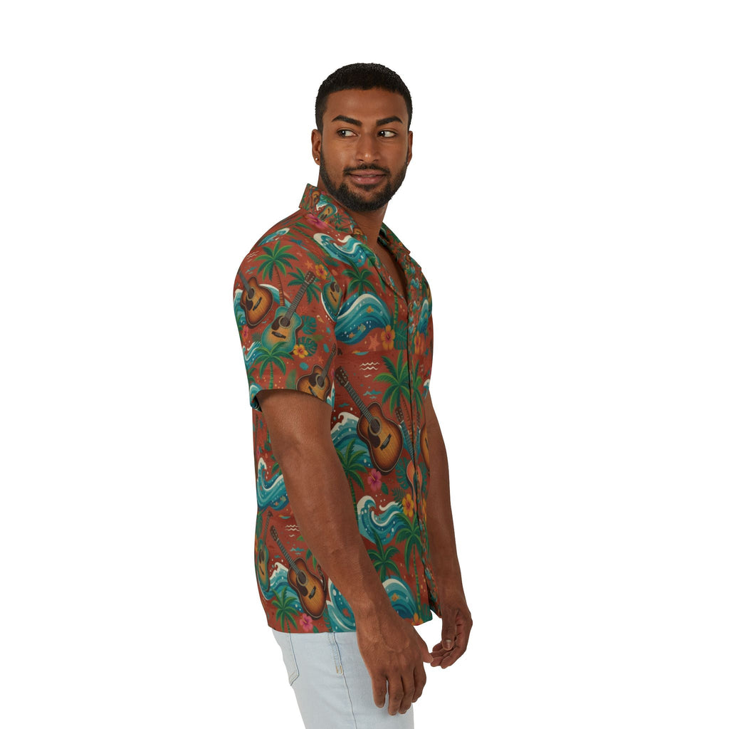 Men's Hawaiian Camp Shirt - Tropical Ukulele Surf Print - Raven Quest Apparel