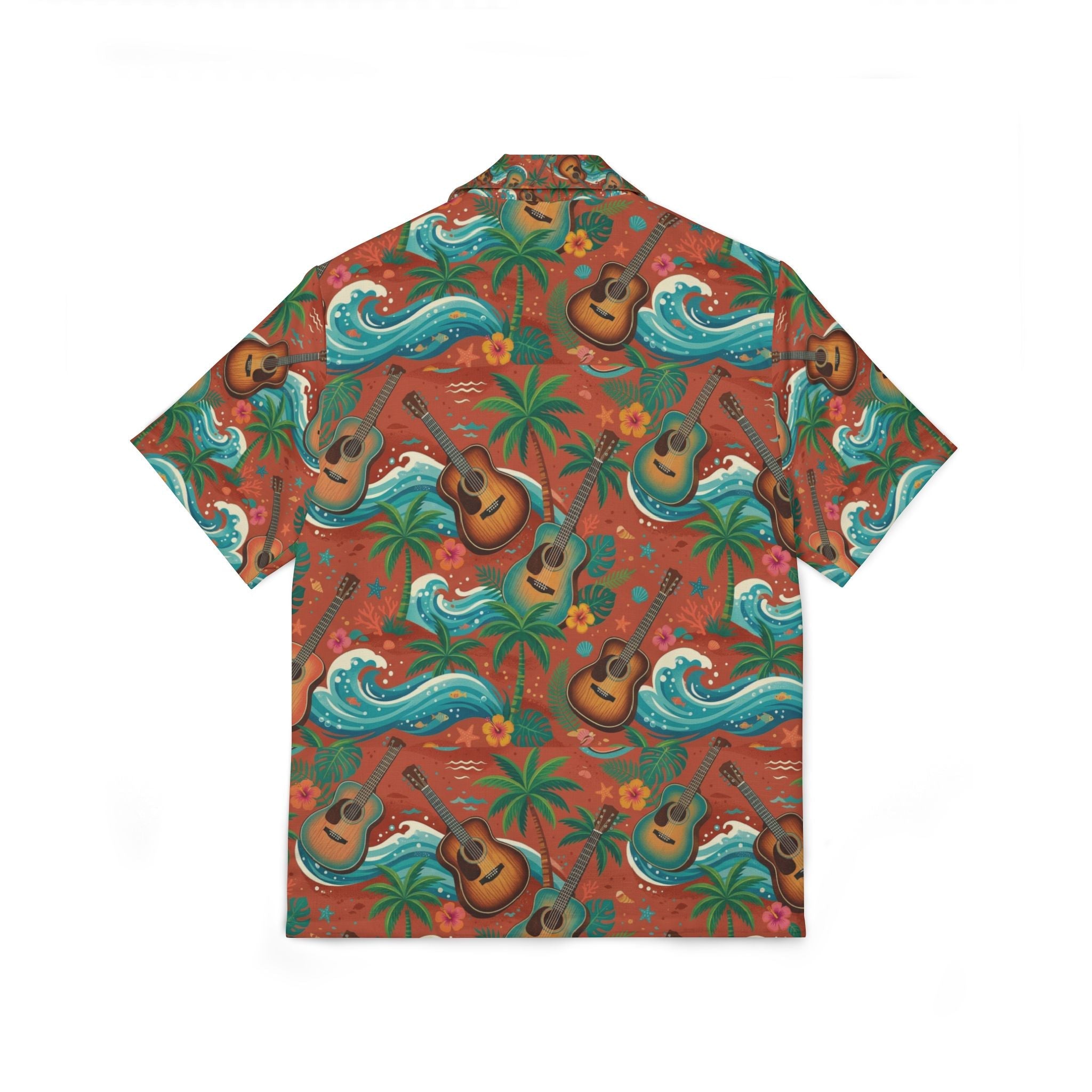Men's Hawaiian Camp Shirt - Tropical Ukulele Surf Print - Raven Quest Apparel