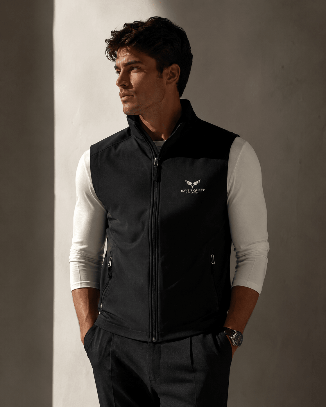 Men's Raven Quest Athletics Soft Shell Vest — Embroidered Raven Logo - Raven Quest Apparel
