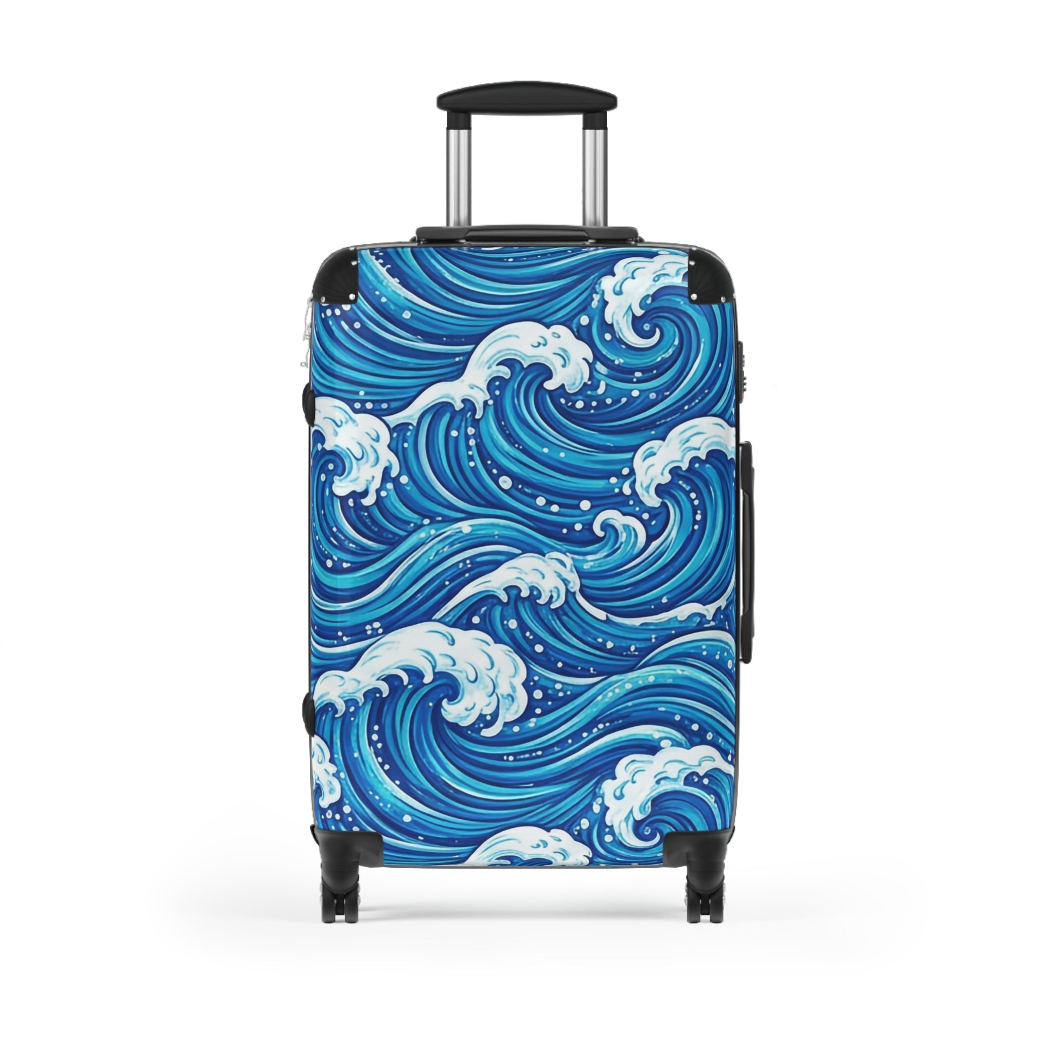 Ocean Wave Carry - On Suitcase — Blue Nautical Surf Pattern Travel Luggage - Raven Quest Apparel