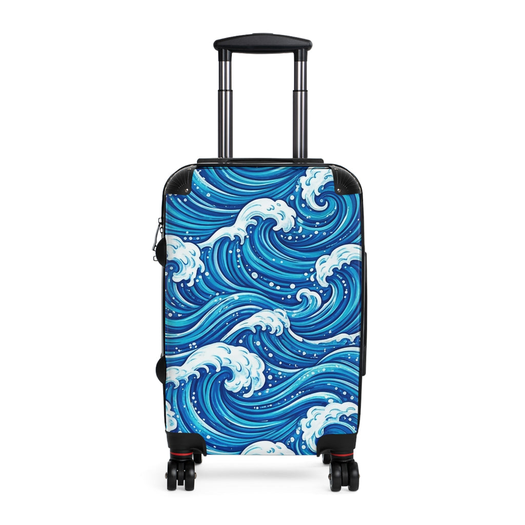 Ocean Wave Carry - On Suitcase — Blue Nautical Surf Pattern Travel Luggage - Raven Quest Apparel