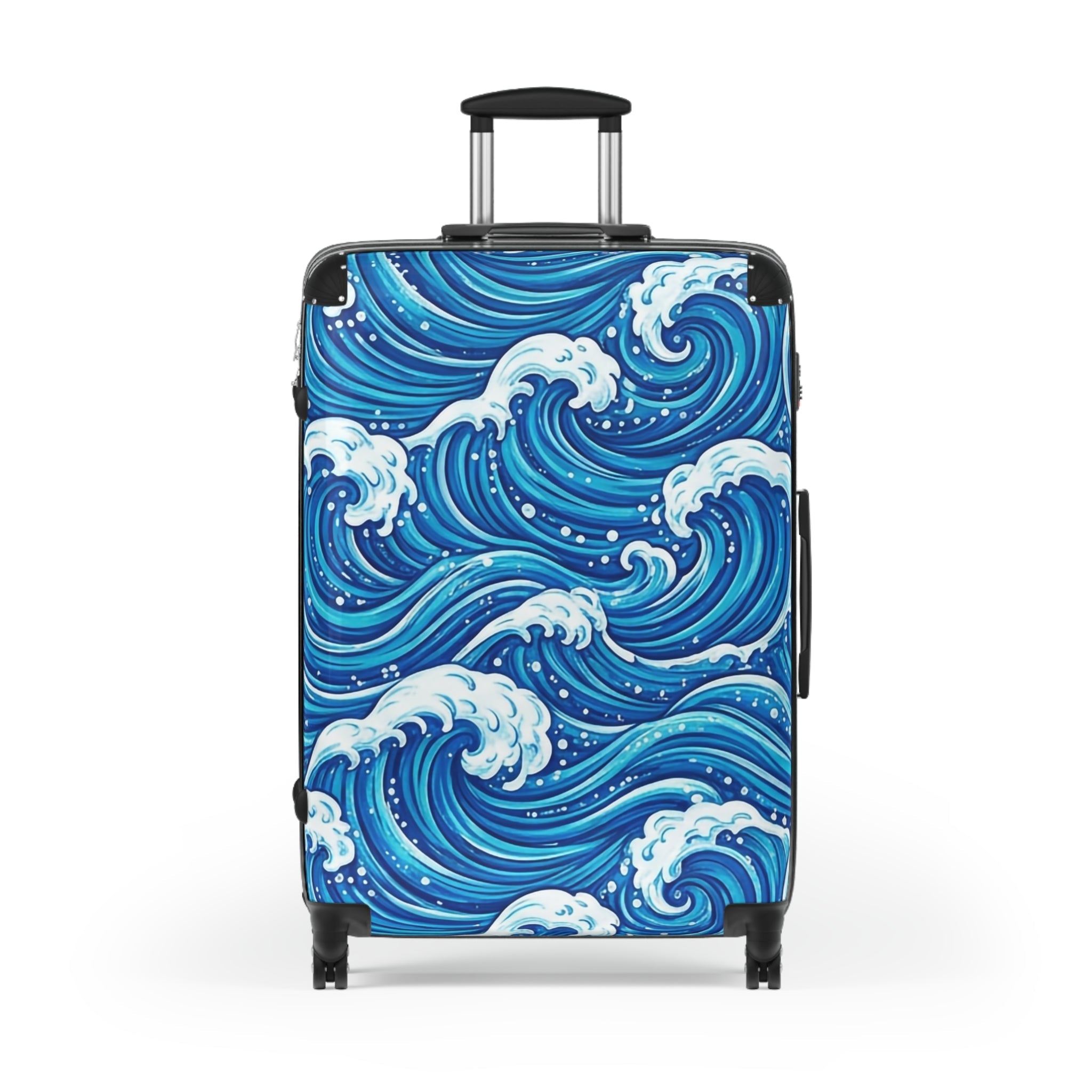 Ocean Wave Carry - On Suitcase — Blue Nautical Surf Pattern Travel Luggage - Raven Quest Apparel