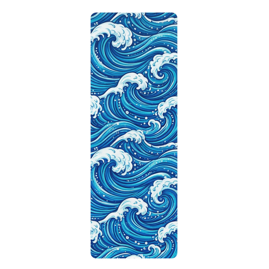 Ocean Wave Rubber Yoga Mat — Blue Surf Pattern Non - Slip Exercise Mat - Raven Quest Apparel