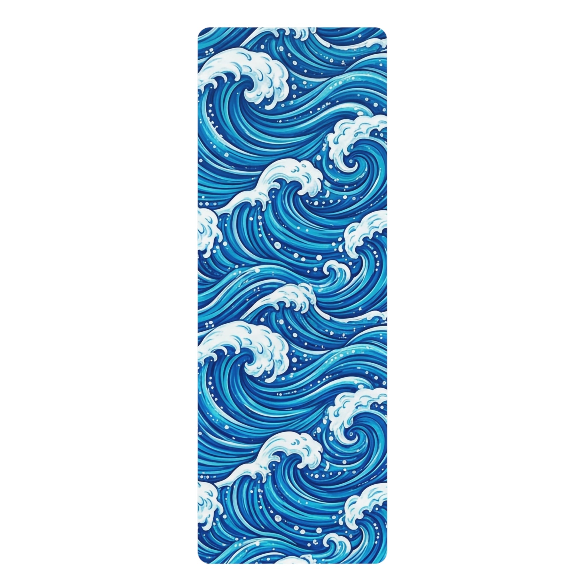 Ocean Wave Rubber Yoga Mat — Blue Surf Pattern Non - Slip Exercise Mat - Raven Quest Apparel