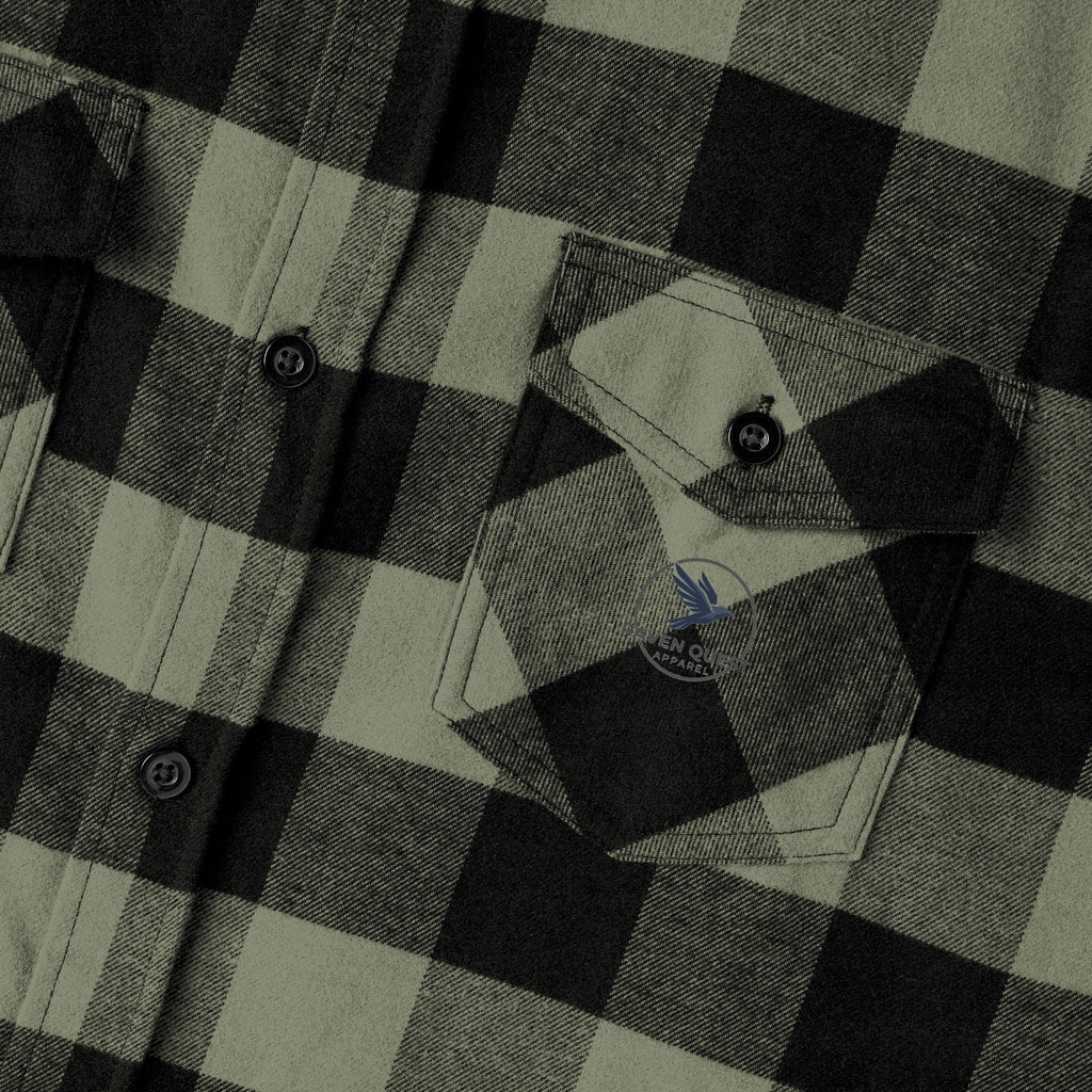 Olive and Black Plaid Flannel Shirt| Raven Quest - Raven Quest Apparel
