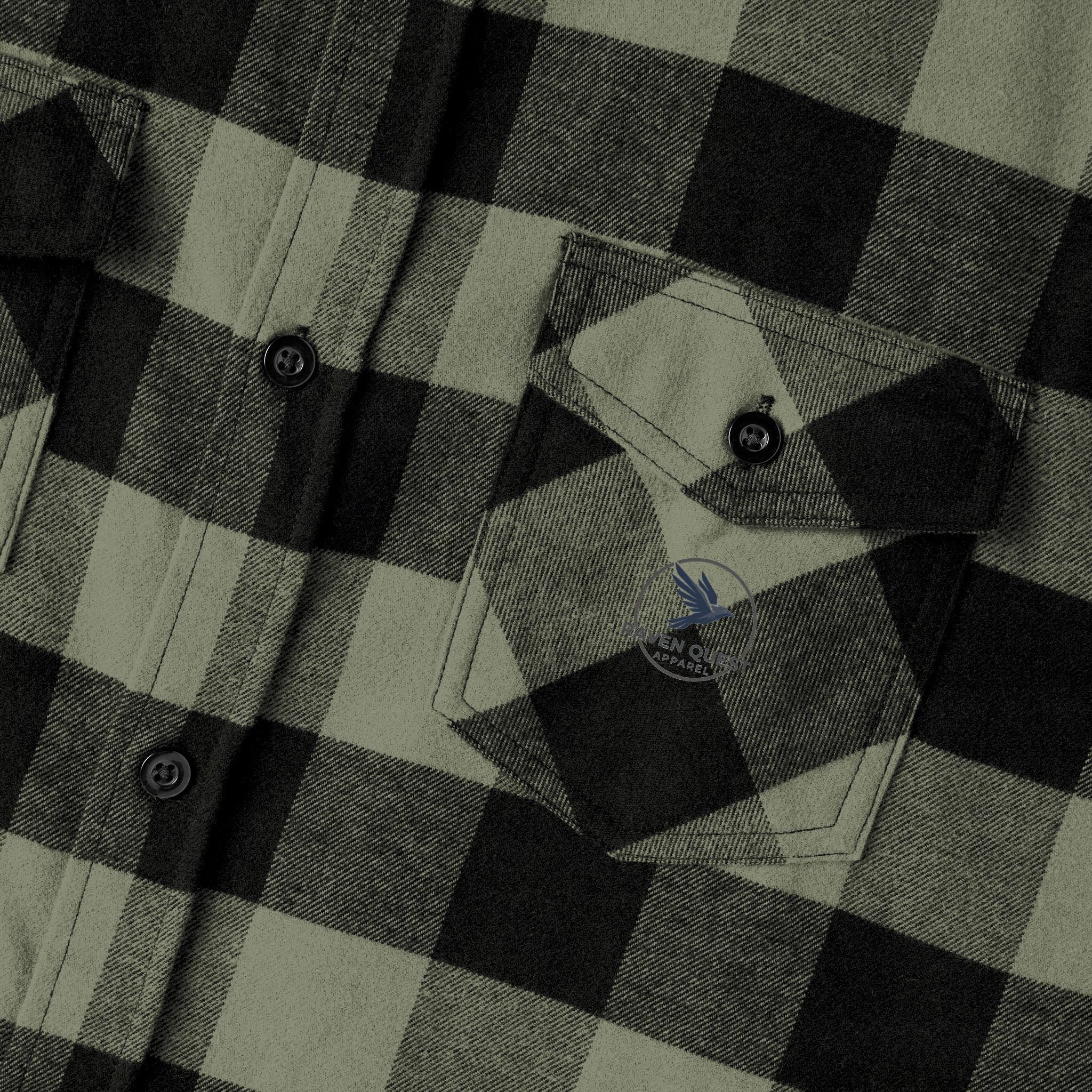 Olive and Black Plaid Flannel Shirt| Raven Quest - Raven Quest Apparel