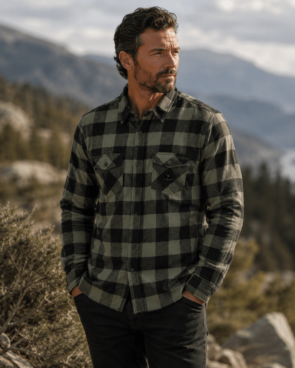 Olive and Black Plaid Flannel Shirt| Raven Quest - Raven Quest Apparel