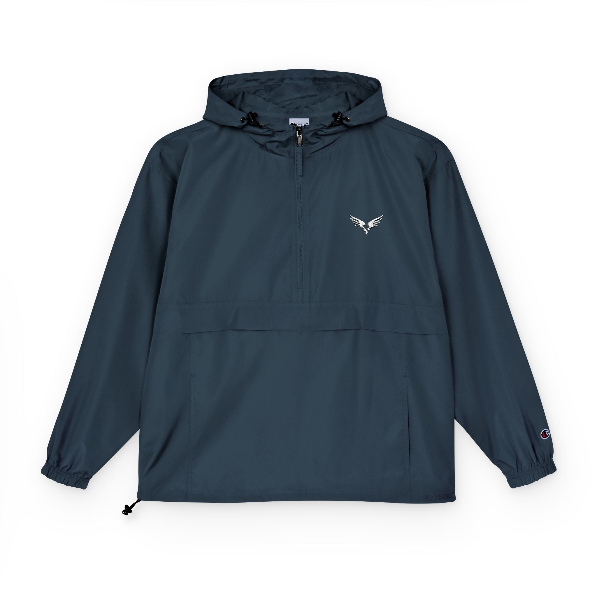 Packable Windbreaker Jacket — Navy Anorak with Small Chest Raven Quest Athletic Logo - Raven Quest Apparel