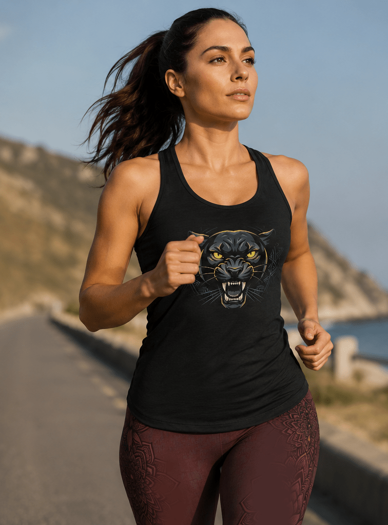 Panther Face Racerback Tank — Women's Graphic Animal Print - Raven Quest Apparel