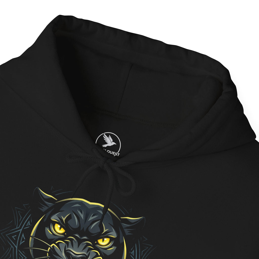 Panther Head Hoodie — Fierce Yellow - Eyed Graphic Pullover - Raven Quest Apparel