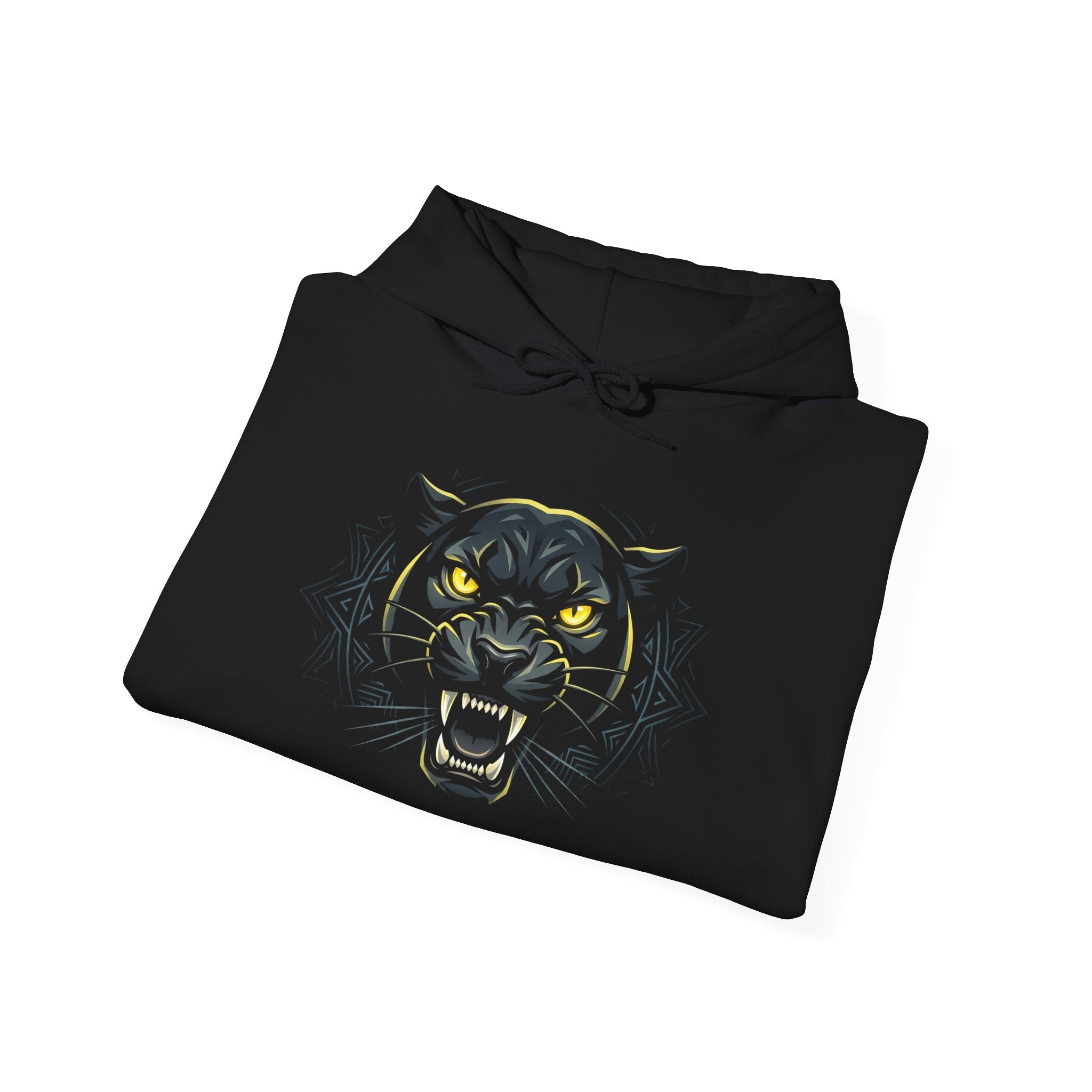 Panther Head Hoodie — Fierce Yellow - Eyed Graphic Pullover - Raven Quest Apparel
