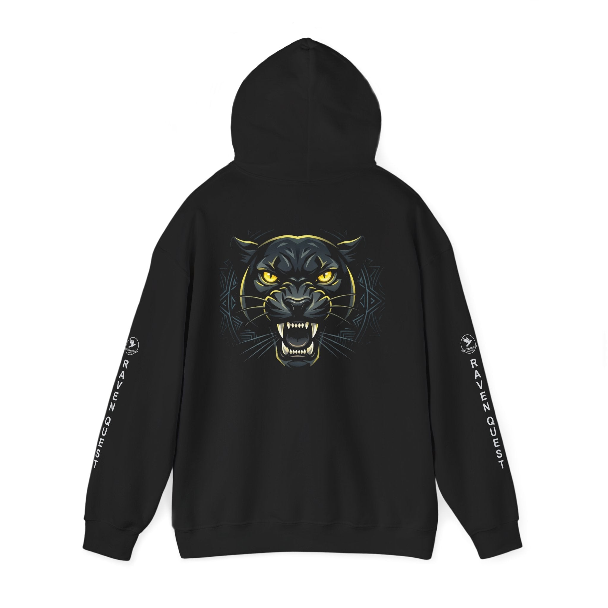 Panther Head Hoodie — Fierce Yellow - Eyed Graphic Pullover - Raven Quest Apparel
