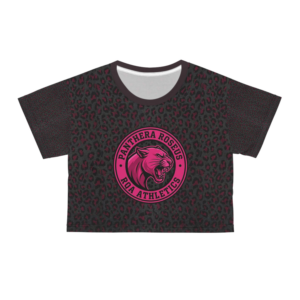 Panthera Roseus ROA Athletics Leopard Crop Tee — Pink Panther Logo Athletic Crop Top - Raven Quest Apparel