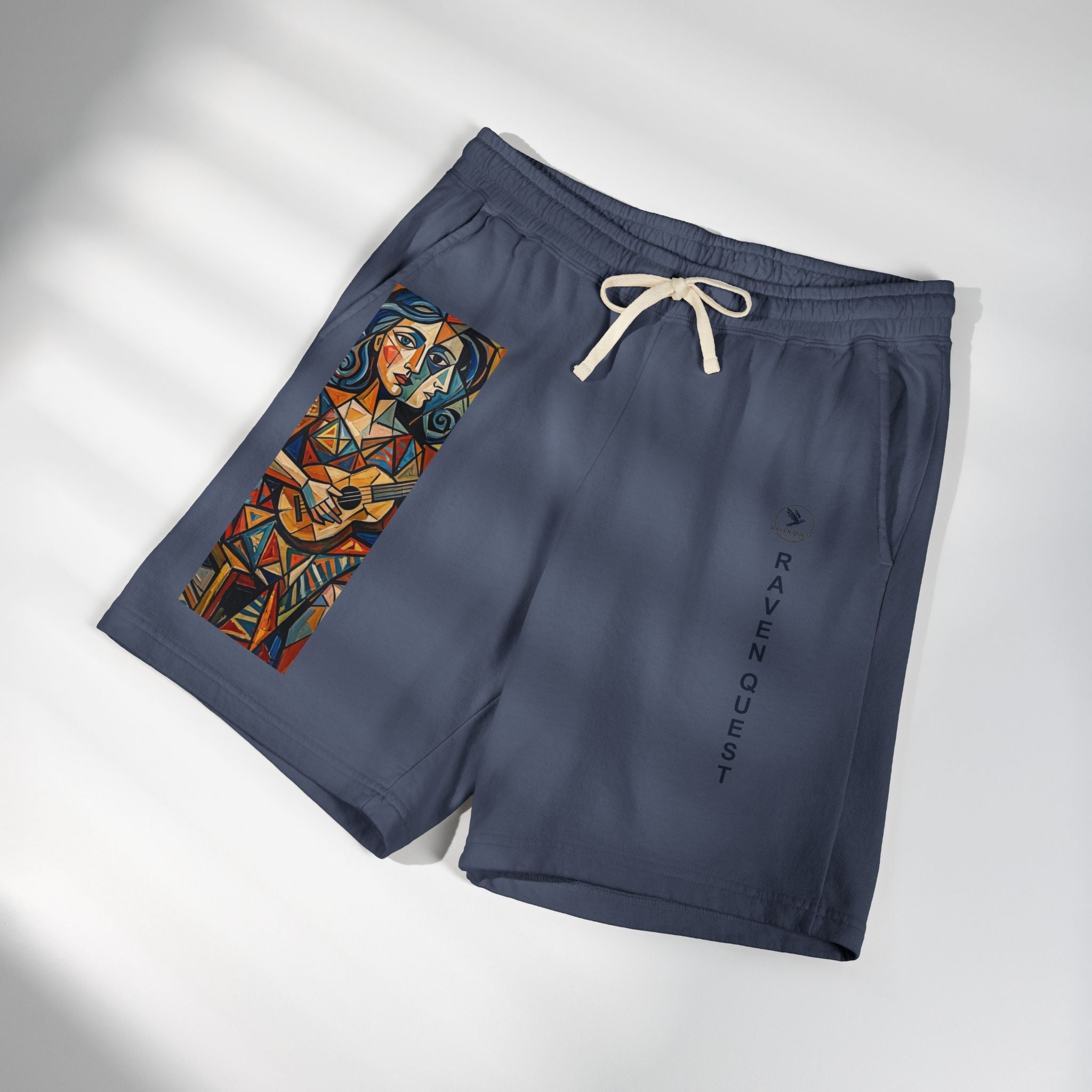 Picasso Inspired Fleece Sweat Shorts — Raven Quest Logo - Raven Quest Apparel